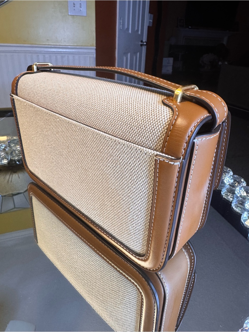 Eleanor Small Leather Straw Convertible Shoulder Bag - Picture 3 of 13
